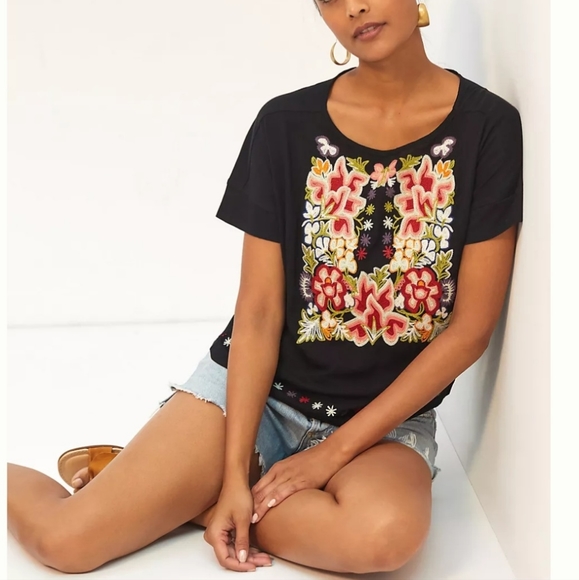 Anthropologie Tops - Anthropologie Embroidered Floral Top